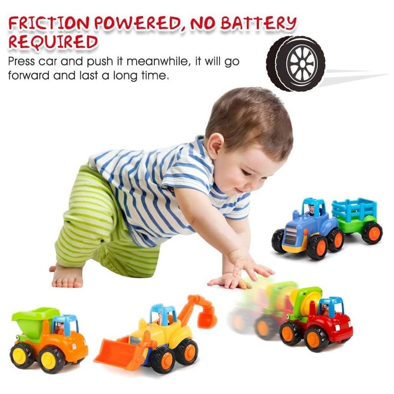 Yiosion Push and Go Friction Powered Cars Construction Vehicles Toy Set Tractor Bulldozer Mixer Truck Dumper for 1 2 3 Year Old Baby Toddlers Boys Gifts - Image 4